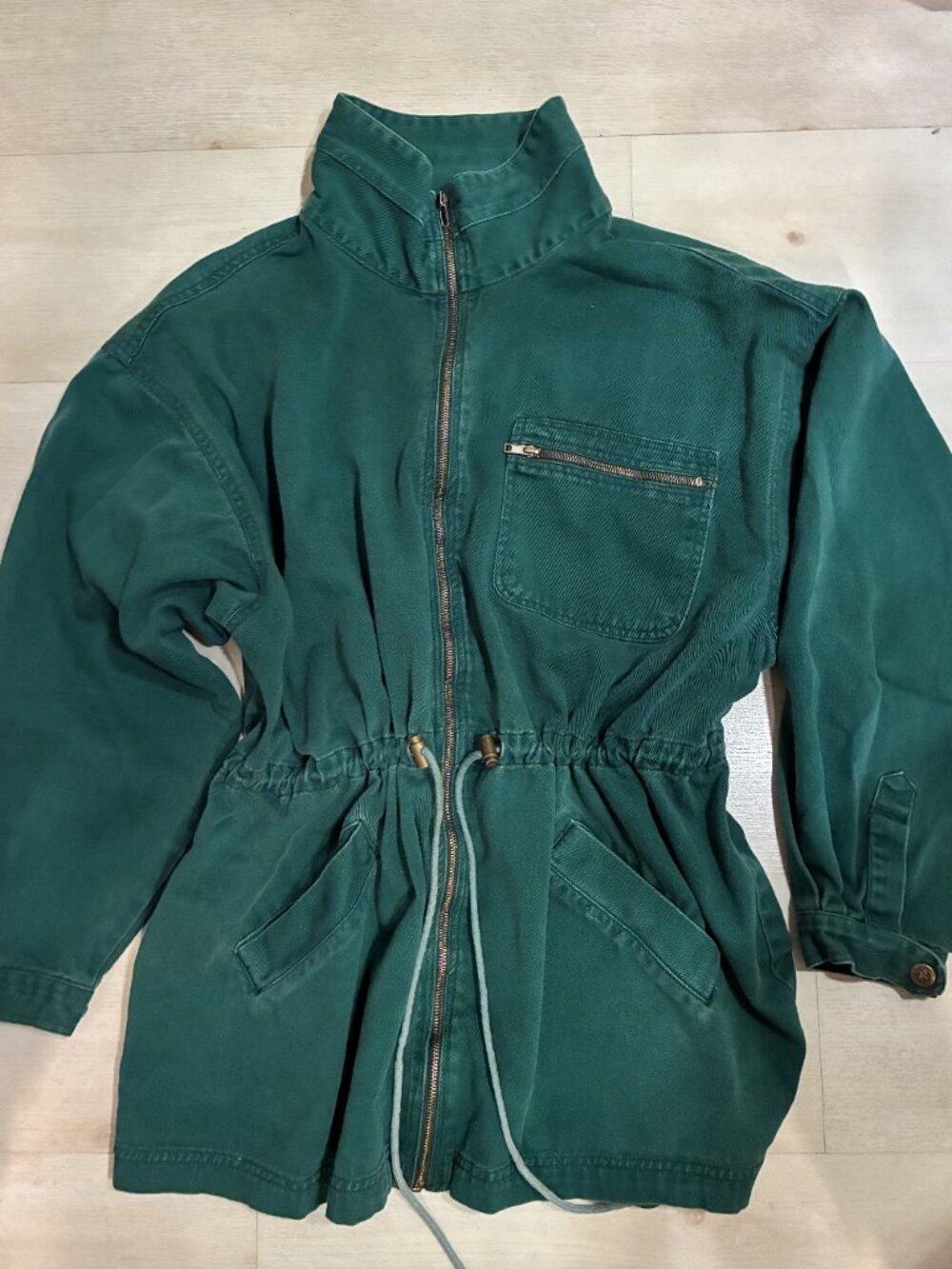 Vtg 90s FORENZA The Limited Green Utility Jacket Chore Coat Drawstring Waist XL - Picture 3 of 5
